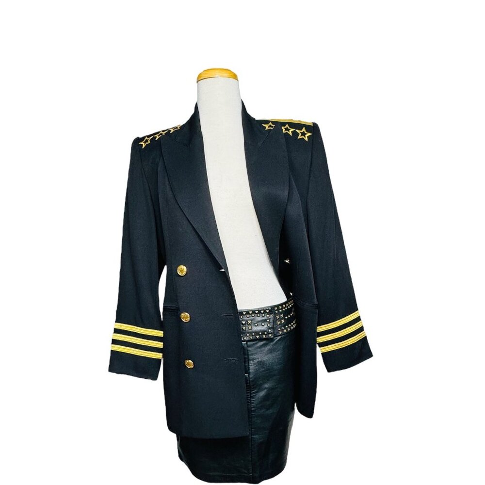Solini New York Blazer Black Jacket Gold Embroidered Stars and Stripes 6 Vintage - Picture 3 of 14